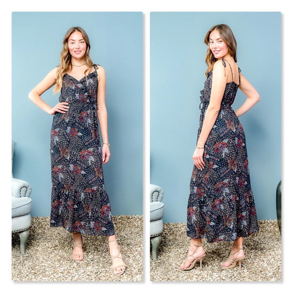 One Clothing: Floral Tie-Strap Maxi Dress - size Medium